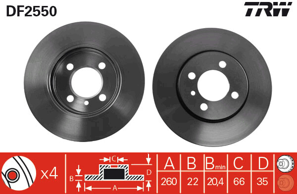 TRW จานเบรกหน้า สำหรับ BMW E30 [2ชิ้น ซ้าย-ขวา]