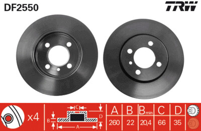 TRW จานเบรกหน้า สำหรับ BMW E30 [2ชิ้น ซ้าย-ขวา]