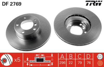 TRW จานเบรกหน้า สำหรับ BMW E39 ปี  95-04 [2ชิ้น ซ้าย-ขวา]