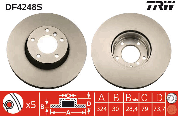 TRW จานเบรกหน้า สำหรับ BMW E39 ปี 00 [2ชิ้น ซ้าย-ขวา]