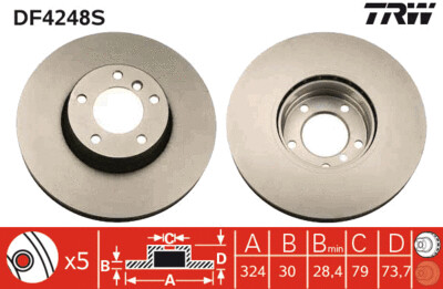 TRW จานเบรกหน้า สำหรับ BMW E39 ปี 00 [2ชิ้น ซ้าย-ขวา]