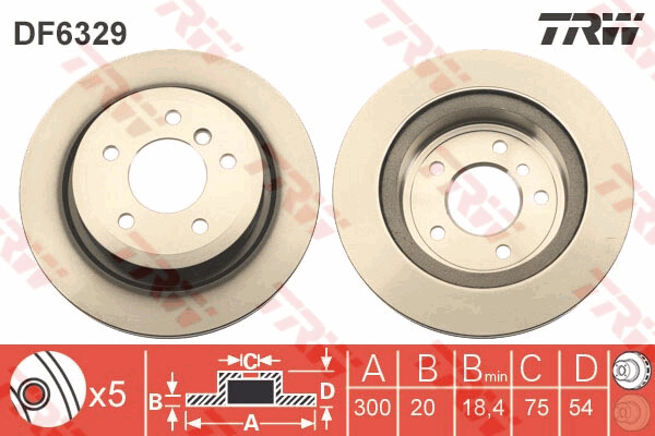 TRW จานเบรกหลัง สำหรับ BMW Z4 E89 (sDrive 20i, 23i) ปี 09-16 [2ชิ้น ซ้าย-ขวา]
