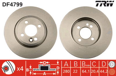 TRW จานเบรกหน้า สำหรับ MINI COOPER MR5 ปี06-10 ,COOPER MR5 (R55) ปี 06-10 [2ชิ้น ซ้าย-ขวา]
