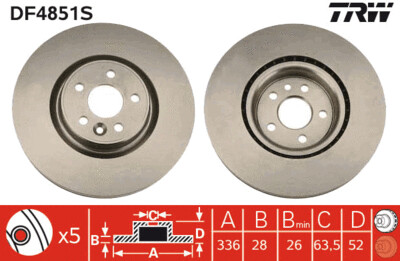 TRW จานเบรกหน้า สำหรับ VOLVO  S80 II (D4,T4) ล้อ 17,18 ปี 07 [2ชิ้น ซ้าย-ขวา]