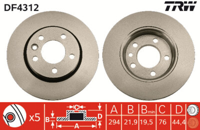TRW จานเบรกหน้า  สำหรับ VW TRANSPORTER T5 (2.5 TDI / V6 3.2) ปี 03-09 [2ชิ้น ซ้าย-ขวา]