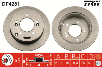 TRW  จานเบรกหลัง สำหรับ HYUNDAI SONATA NF ปี 04-10 [2ชิ้น ซ้าย-ขวา]