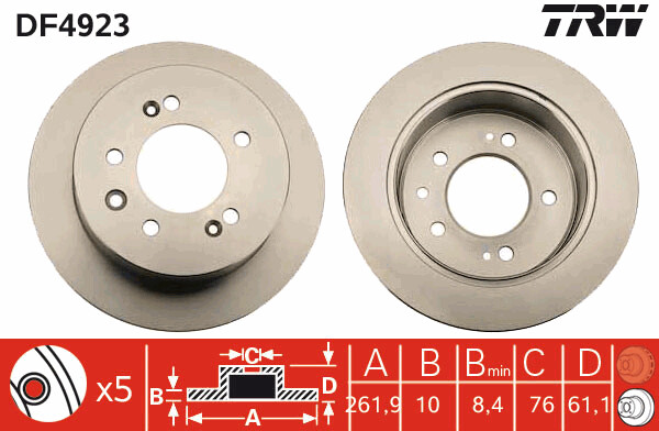TRW  จานเบรกหลัง สำหรับ HYUNDAI SONATA SPORT ปี 09 [2ชิ้น ซ้าย-ขวา]