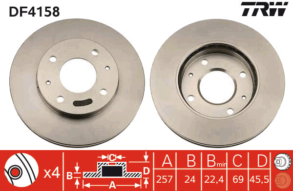 TRW  จานเบรกหน้า สำหรับ HYUNDAI TIBURON ปี 96-01 [2ชิ้น ซ้าย-ขวา]