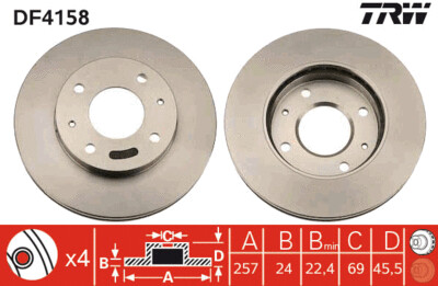 TRW  จานเบรกหน้า สำหรับ HYUNDAI TIBURON ปี 96-01 [2ชิ้น ซ้าย-ขวา]