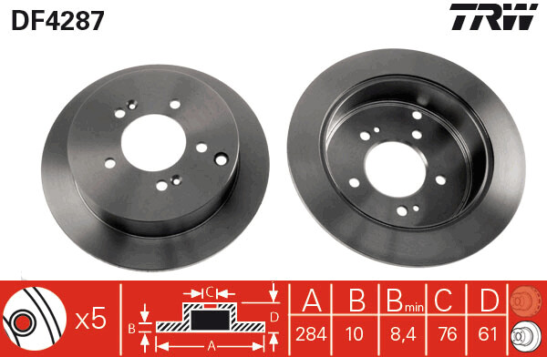 TRW  จานเบรกหลัง สำหรับ HYUNDAI TUSCON 4WD [2ชิ้น ซ้าย-ขวา]