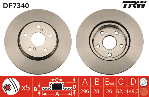 TRW จานเบรกหน้า สำหรับ LEXUS IS 250 ปี 05 [2ชิ้น ซ้าย-ขวา]