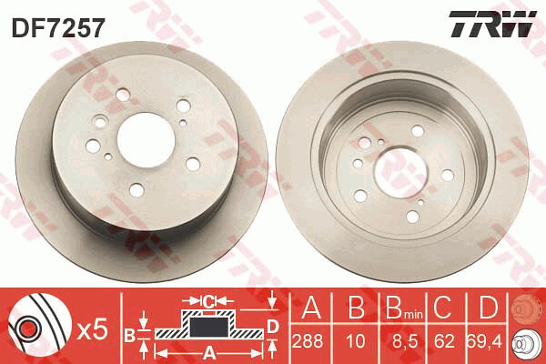 TRW จานเบรกหลัง สำหรับ LEXUS RX300 RX350 (GSU30)ปี 06-08 Harrier U3, ACU30 ACU35&#39; ปี 03-13 R.DISC LEXUS RX350 ปี 03-&#39;09 (BP) [2ชิ้น ซ้าย-ขวา]