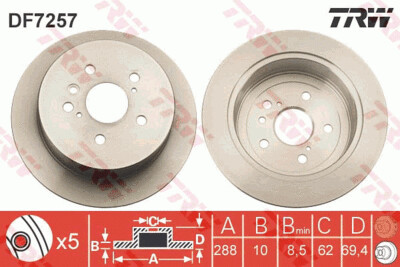 TRW จานเบรกหลัง สำหรับ LEXUS RX300 RX350 (GSU30)ปี 06-08 Harrier U3, ACU30 ACU35&#39; ปี 03-13 R.DISC LEXUS RX350 ปี 03-&#39;09 (BP) [2ชิ้น ซ้าย-ขวา]