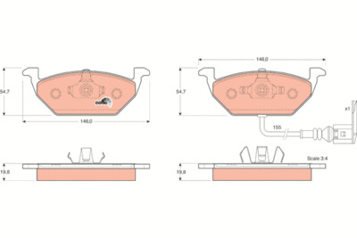 ​TRW COTEC ผ้าเบรกหน้า สำหรับ AUDI A3 1.8L ปี1996 (1กล่อง สำหรับ 2 ล้อหน้า)