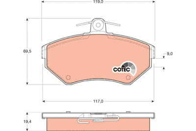 ​TRW COTEC ผ้าเบรกหน้า สำหรับ AUDI A4 1.8L ปี1997-1999  (1กล่อง สำหรับ 2 ล้อหน้า)