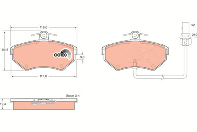 ​TRW COTEC ผ้าเบรกหน้า สำหรับ AUDI A4 B5 1.8L ปี2000-2002 (1กล่องสำหรับ2ล้อหน้า)