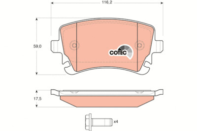 TRW COTEC ผ้าเบรกหลัง สำหรับ AUDI A6 3.0L TDI/4WD ปี 2008 (1กล่องสำหรับ2ล้อหลัง)