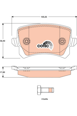 ​TRW COTEC ผ้าเบรกหลัง สำหรับ AUDI Q3 2.0L TDI  ปี 2011 (1 กล่องสำหรับ 2 ล้อหลัง)