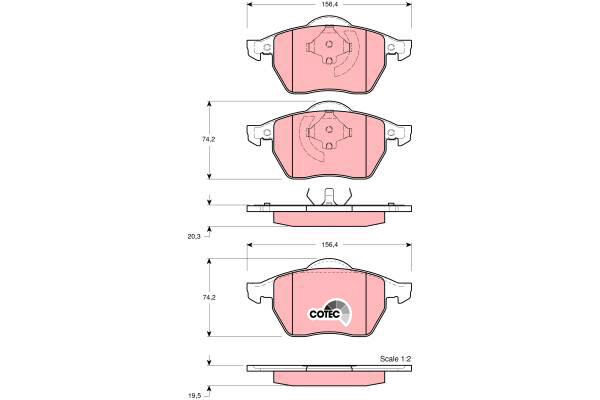 ​TRW COTEC ผ้าเบรกหน้า สำหรับ AUDI IT1.8L ปี 1998-2000 (1 กล่องสำหรับ2ล้อหน้า)