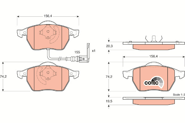 TRW COTEC ผ้าเบรกหน้า สำหรับ AUDI TT1.8L ปี2001-2007 (1กล่องสำหรับ2ล้อหน้า)