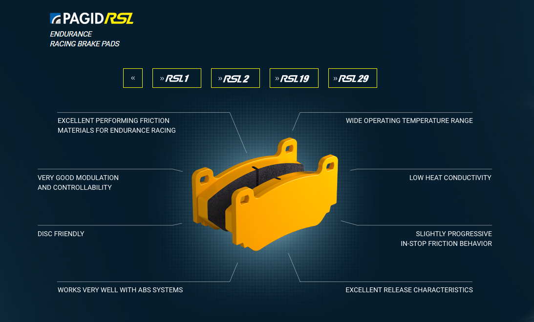 PAGID ผ้าเบรคหน้า Lamborghini Huracan [ceramic brakes], เลือกรุ่นผ้าเบรก: RSL