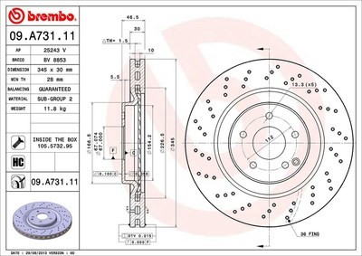 BREMBO จานเบรกหน้า สำหรับ BENZ  W203 C209 R171 55AMG เจาะรู [2ชิ้น ซ้าย-ขวา]