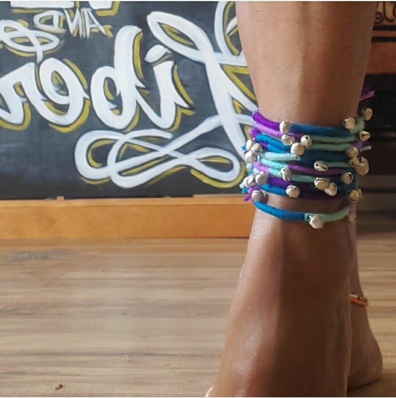 ANKLET: Blue/Purple Fiber Bells