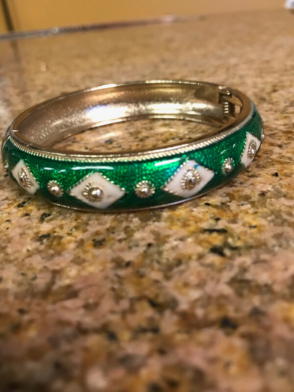 Green And White Moroccan Enamel Bracelet 