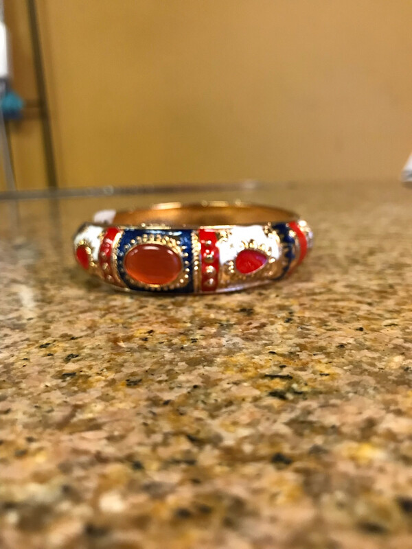 Red, Blue, And White Moroccan Enamel Bracelet 