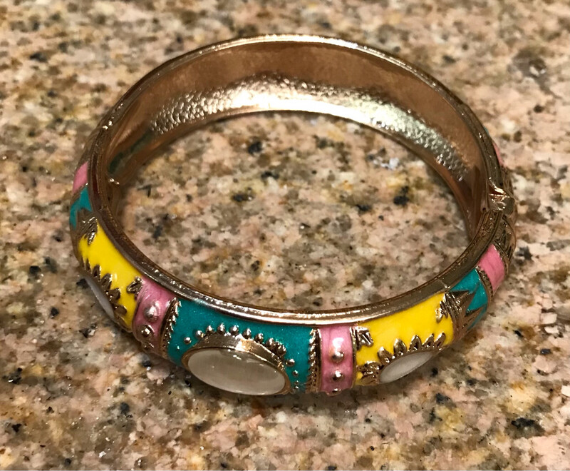 Pink, Yellow, Green Moroccan Enamel Bracelet 