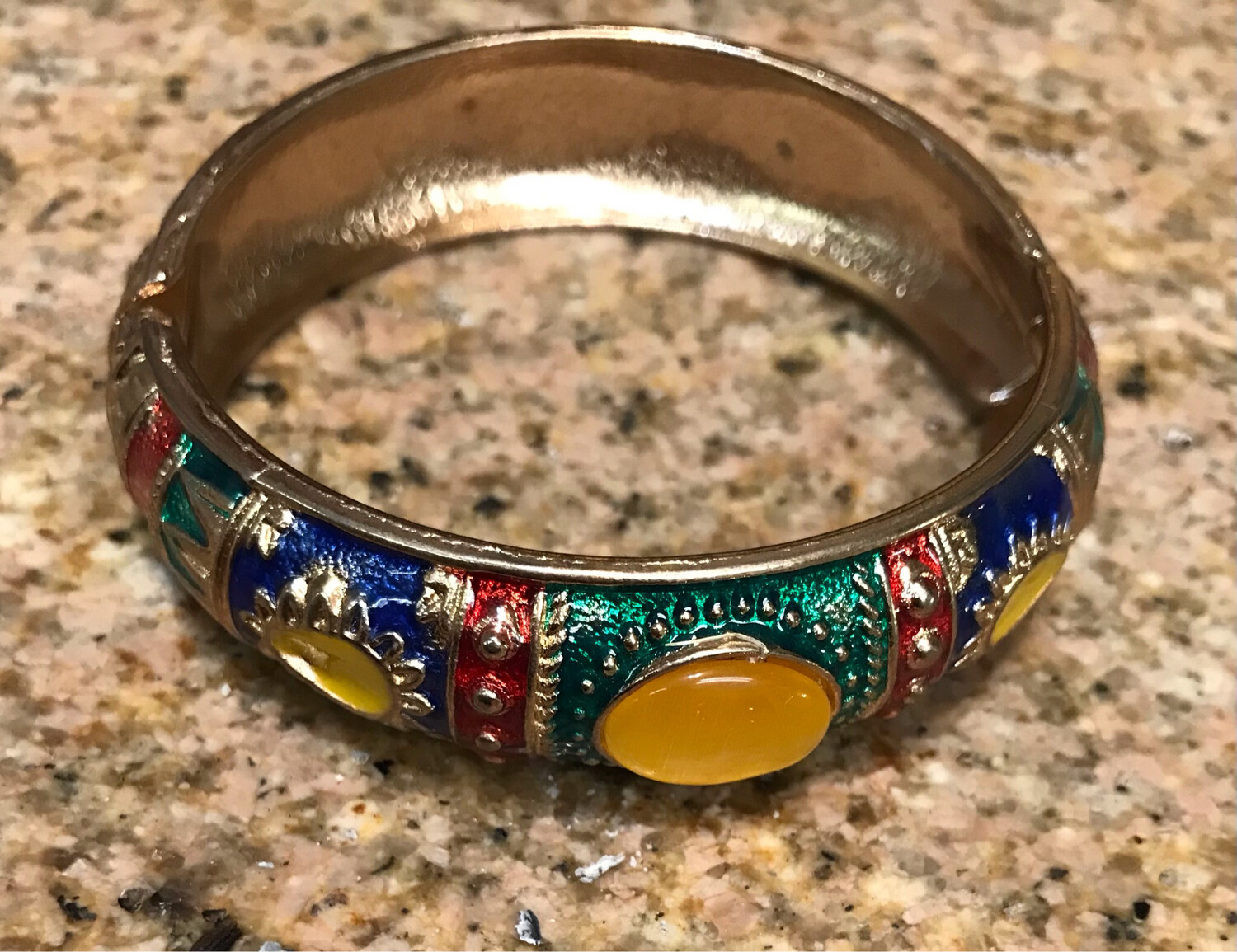 Red, Green, Yellow Enameled Moroccan Bracelet 