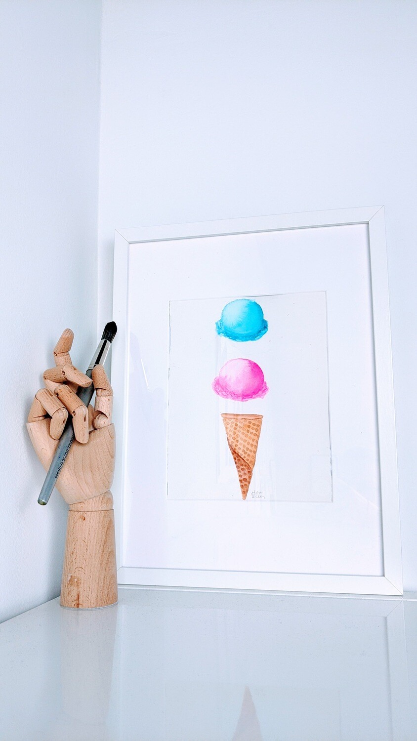 Watercolor Ice Cream Cone of Dreams