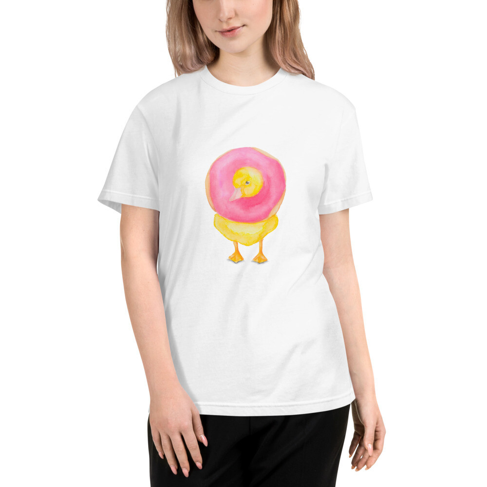 Watercolor Duck with a Donut Sustainable T-Shirt