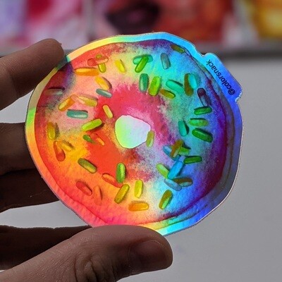 Watercolor Donut Holographic - Durable Vinyl Sticker