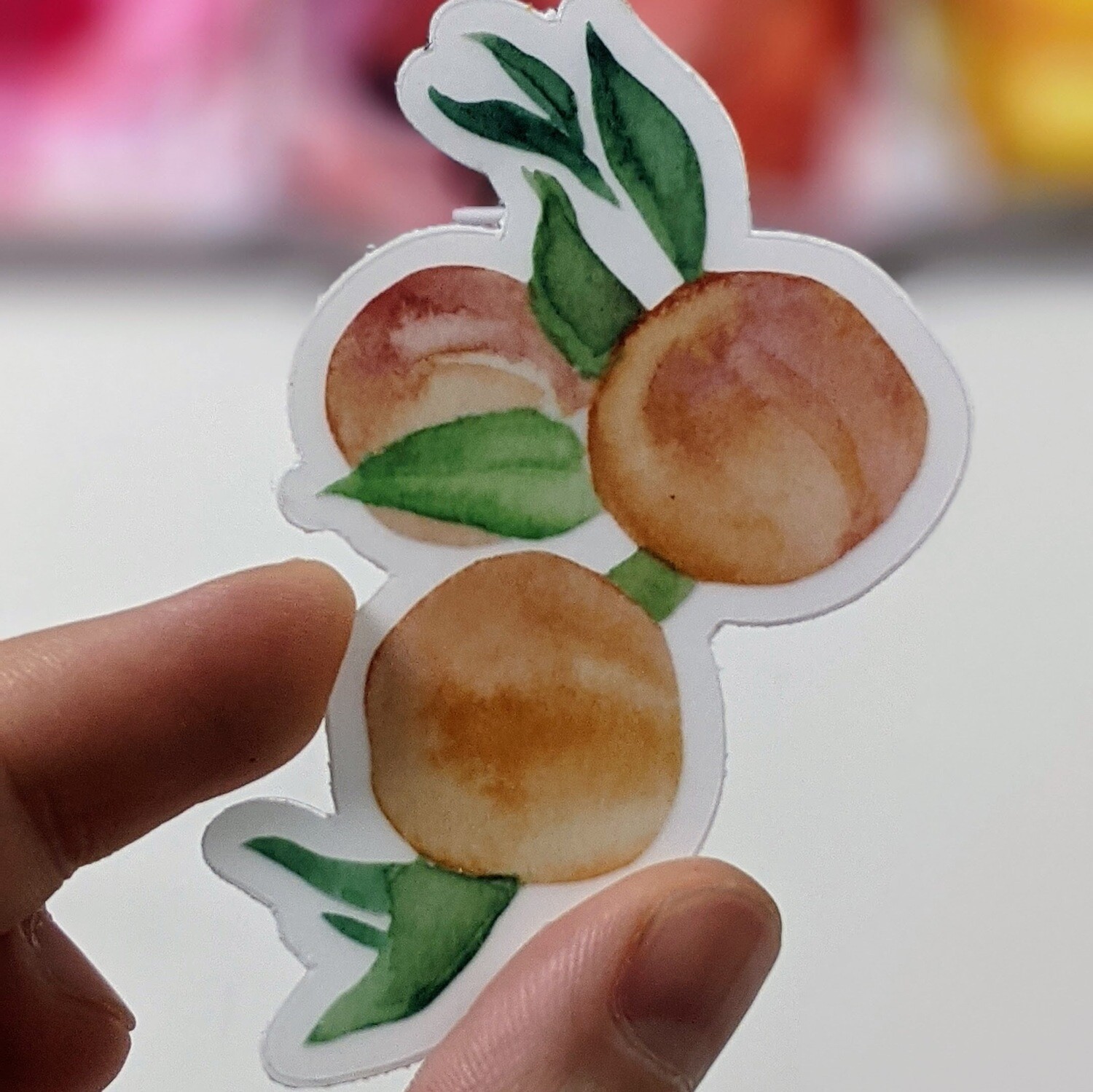 Peaches - Durable Vinyl Sticker - Watercolor Illustration