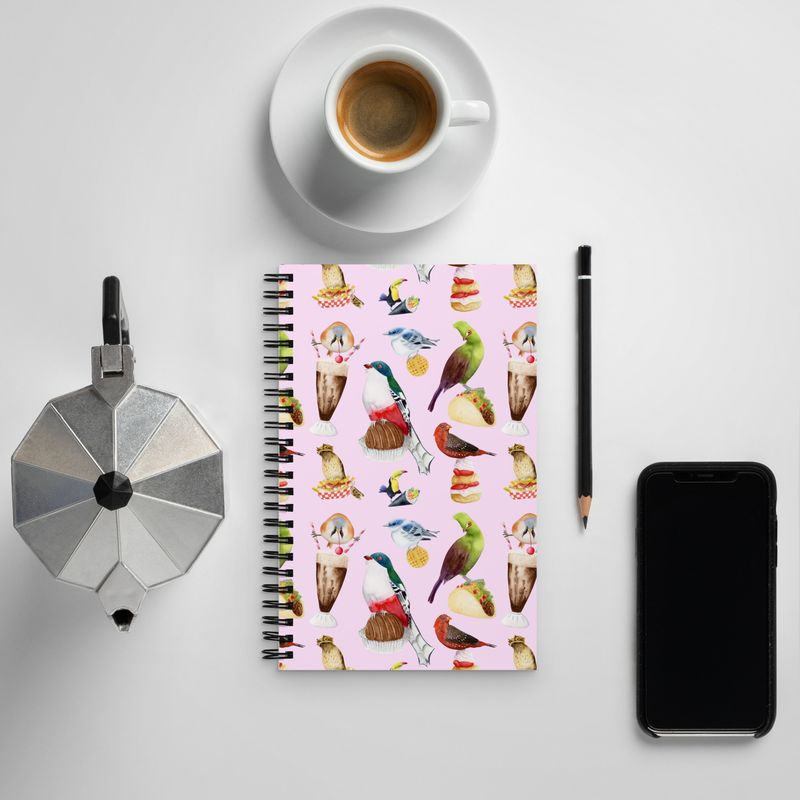 Birds on Snacks - Watercolor Illustration Design - Spiral notebook