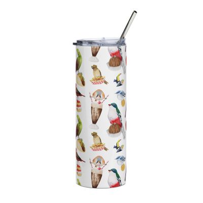 Birds Who Vote - Watercolor Birds on Snacks - Stainless steel tumbler 
