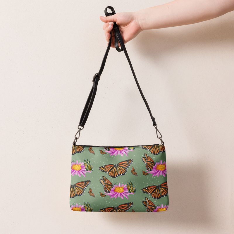 The Patrizia - Watercolor Butterfly and Flowers - Crossbody Purse or Clutch