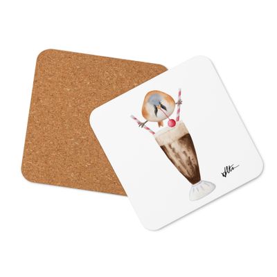 Bearded Reedling on a Rootbeer Float Cork-back coaster : Birds on Snacks Series