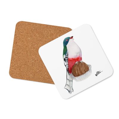 Cuban Trogon on a Chocolate Truffle - Cork-back coaster : Birds on Snacks Series