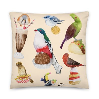 Watercolor Birds on Snacks - Pillow