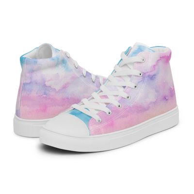 Walking on Watercolor Clouds - Women’s high top canvas shoes