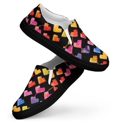 Rainbow Watercolor Hearts Women’s slip-on canvas shoes