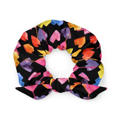 Rainbow Watercolor Hearts - Recycled Scrunchie