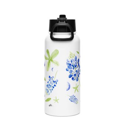 Watercolor Bluebonnet Stainless steel water bottle with a straw lid