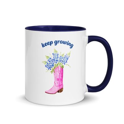 Watercolor Bluebonnet Cowgirl Boot - Mug with Color Inside