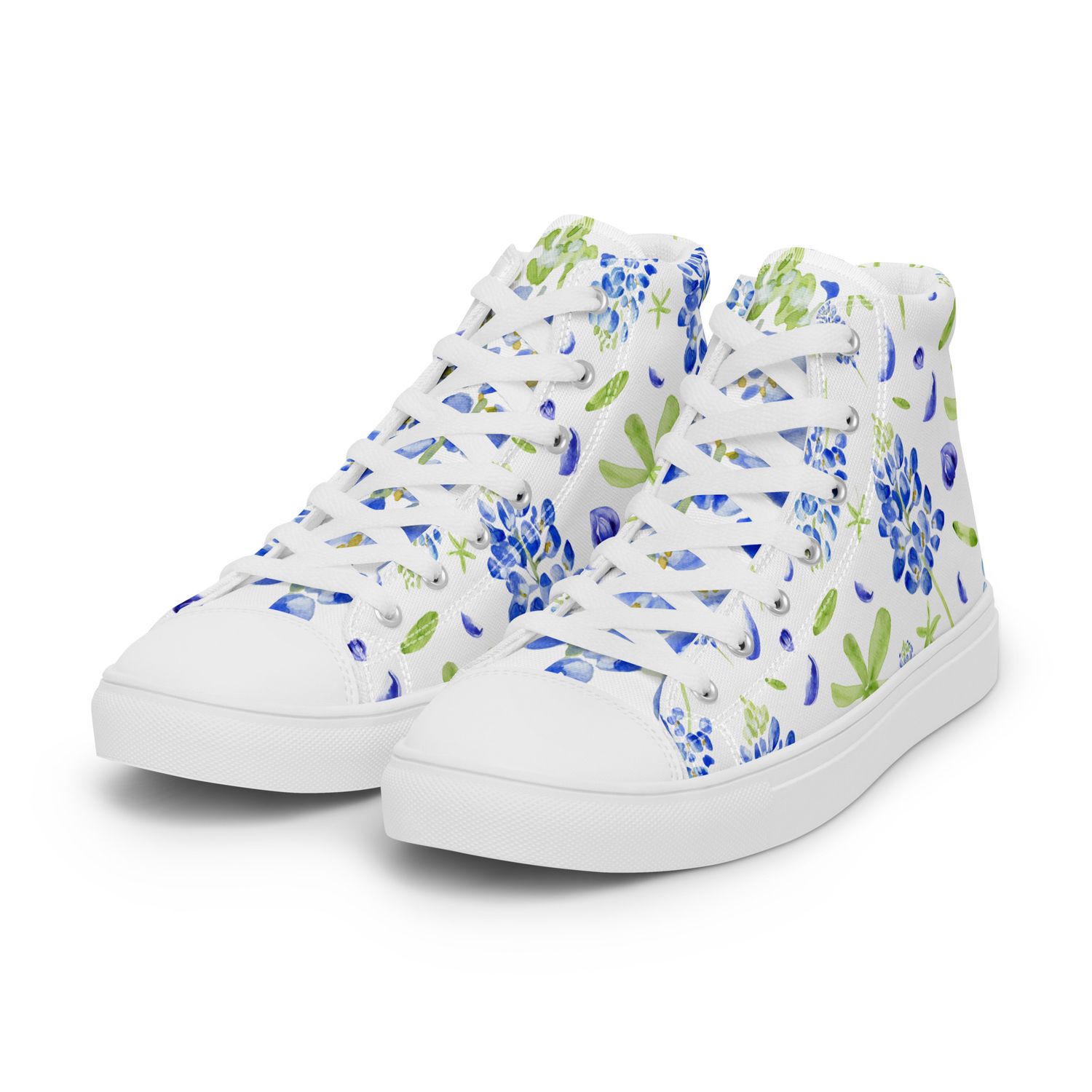 Watercolor Bluebonnet - Women’s high top canvas shoes