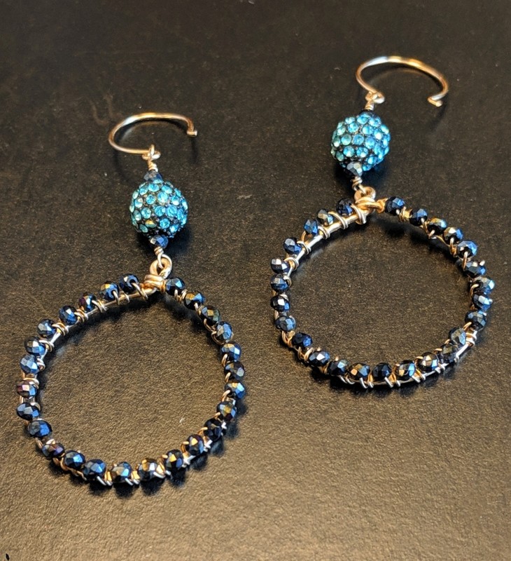 Turquoise Pave and beaded hoop earrings