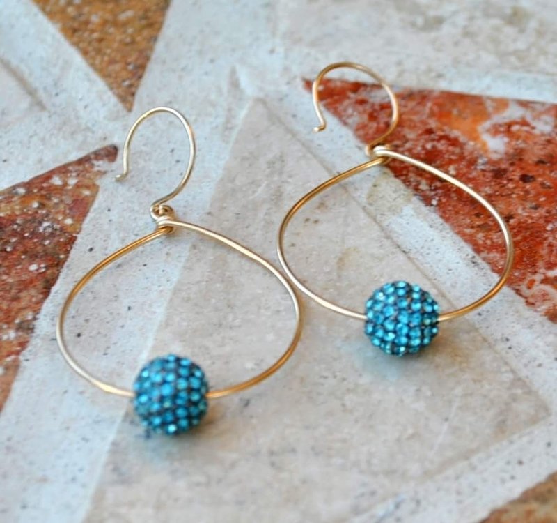 Gold Filled Hoops with Turquiose Crystal Pave