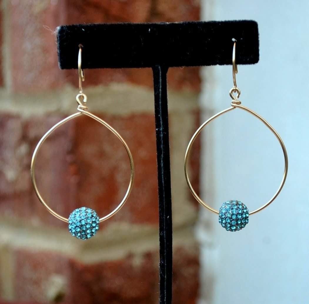 Gold Filled Hoops with Turquiose Crystal Pave